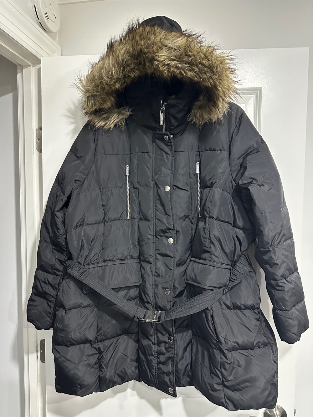 MICHAEL Michael Kors Black Quilted Puffer with Faux Fur Trim Hood